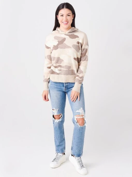 White + Warren Women's Camo Cashmere Intarsia Hoodie -Clothing Line Store