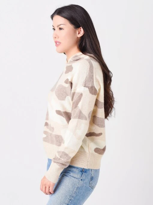 White + Warren Women's Camo Cashmere Intarsia Hoodie -Clothing Line Store