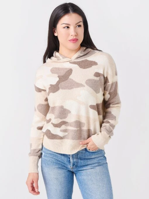 White + Warren Women's Camo Cashmere Intarsia Hoodie -Clothing Line Store