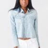 Mother Women's The Super Ex's Crop Fray Button-Up Shirt Jacket -Clothing Line Store 2335 199xALLBROKEDOWNLIGHTxPrimary 45615129