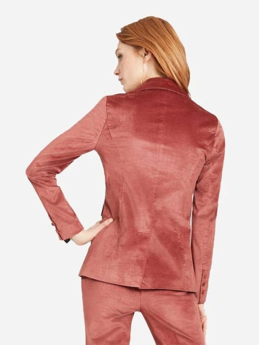 Ecru Double Breasted Stretch Velvet Blazer -Clothing Line Store