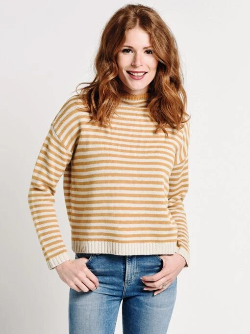 Mo:Vint Long Sleeve Striped Mock Neck Sweater -Clothing Line Store 278 00556 taupe