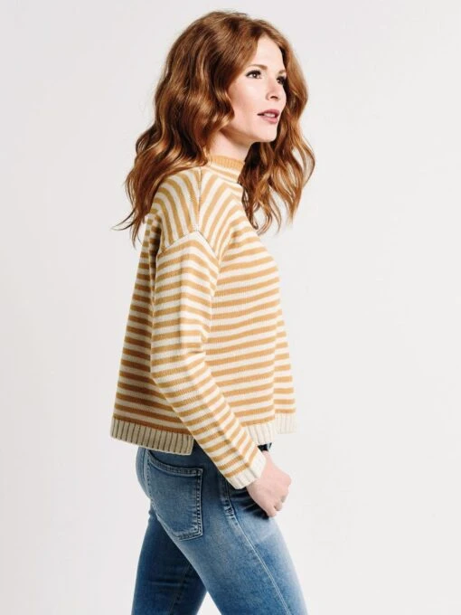 Mo:Vint Long Sleeve Striped Mock Neck Sweater -Clothing Line Store 278 00556 taupealt1