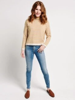 Mo:Vint Long Sleeve Striped Mock Neck Sweater -Clothing Line Store 278 00556 taupealt3