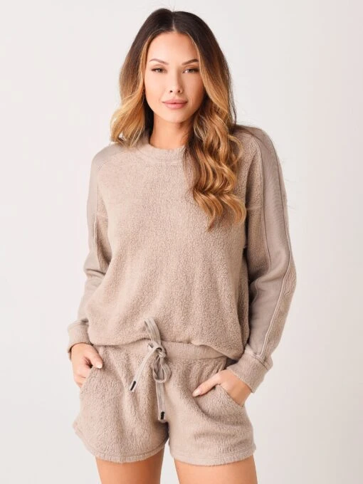 Stateside Women's Sherpa Panel Sleeve Sweatshirt -Clothing Line Store 336