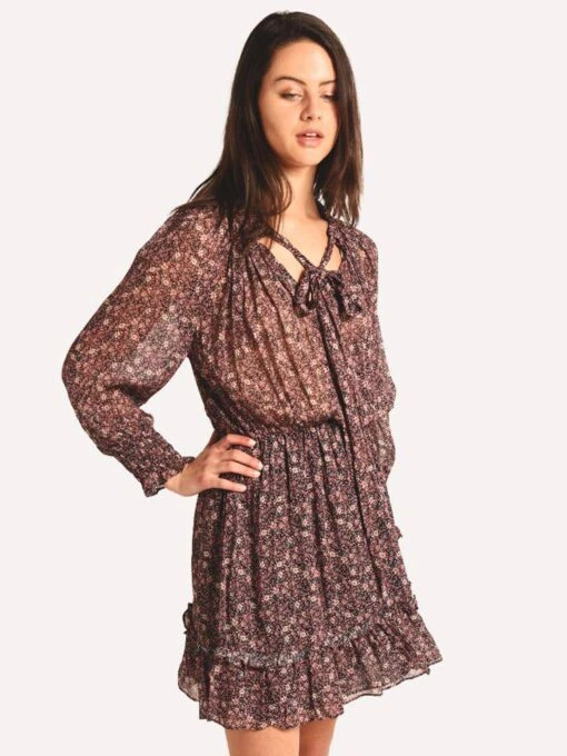 ML Monique Lhuillier Monique Lhuillier Long Sleeve Printed Dress -Clothing Line Store 445763 jetcomboalt1