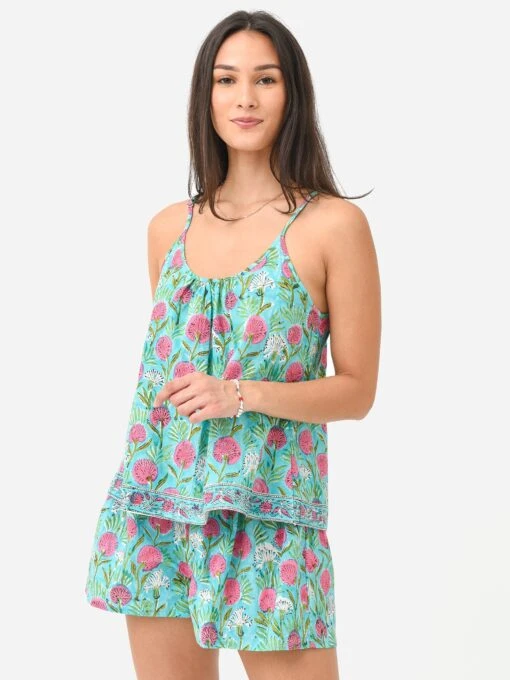 Sur La Vague Women's Aqua Cami Pajama Set -Clothing Line Store