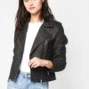 Cupcakes And Cashmere Francie Faux Leather Moto Jacket -Clothing Line Store CJ402018 CHARCOAL