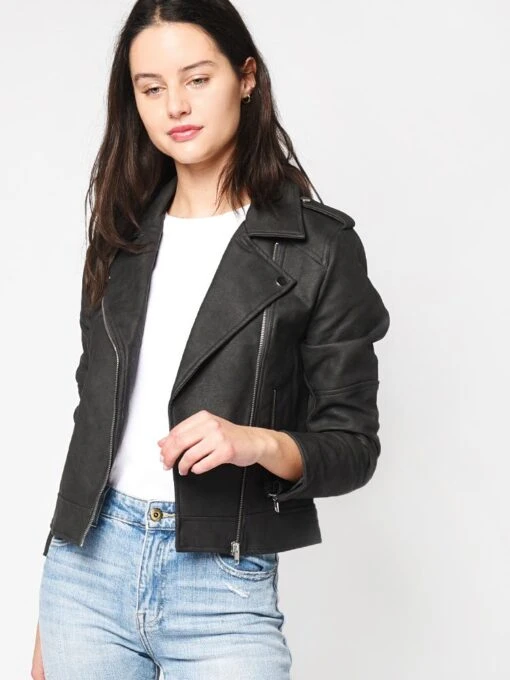 Cupcakes And Cashmere Francie Faux Leather Moto Jacket -Clothing Line Store CJ402018 CHARCOAL