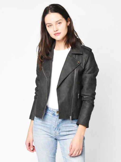 Cupcakes And Cashmere Francie Faux Leather Moto Jacket -Clothing Line Store CJ402018 CHARCOALalt1