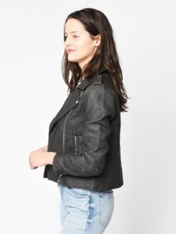 Cupcakes And Cashmere Francie Faux Leather Moto Jacket -Clothing Line Store CJ402018 CHARCOALalt2