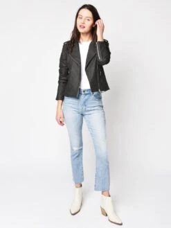 Cupcakes And Cashmere Francie Faux Leather Moto Jacket -Clothing Line Store CJ402018 CHARCOALalt4