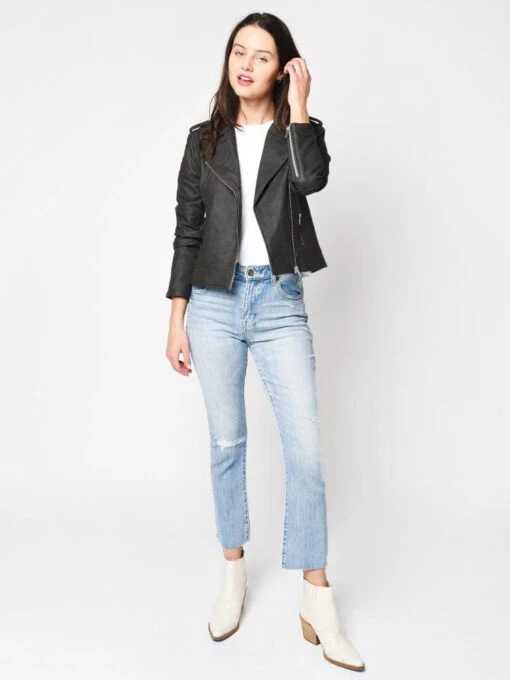 Cupcakes And Cashmere Francie Faux Leather Moto Jacket -Clothing Line Store CJ402018 CHARCOALalt4