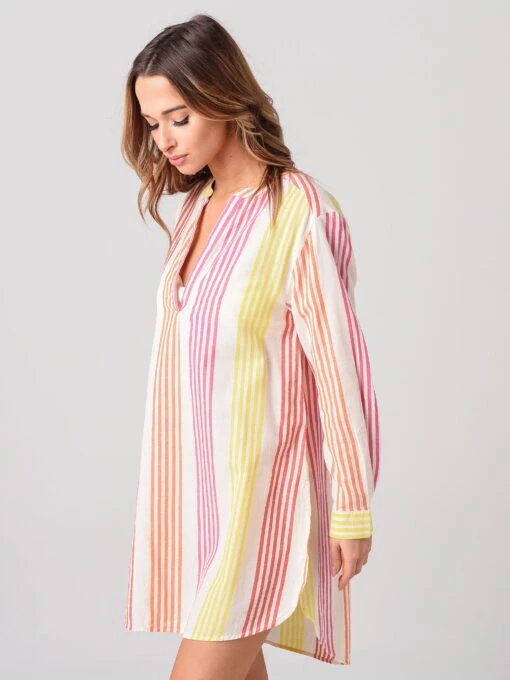 Echo Women's V-Neck Long Sleeve Stripe Tunic Cover-Up -Clothing Line Store