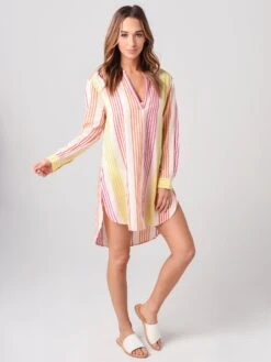 Echo Women's V-Neck Long Sleeve Stripe Tunic Cover-Up -Clothing Line Store EB0139xMULTIxAlt3