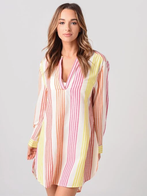 Echo Women's V-Neck Long Sleeve Stripe Tunic Cover-Up -Clothing Line Store