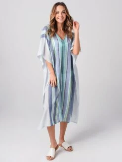 Echo Women's Beach Stripe Maxi Caftan -Clothing Line Store EB0168xAZULxPrimary