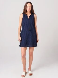 Echo Women's Eyelet A-Line Dress -Clothing Line Store EB0188xNAVYxAlt3