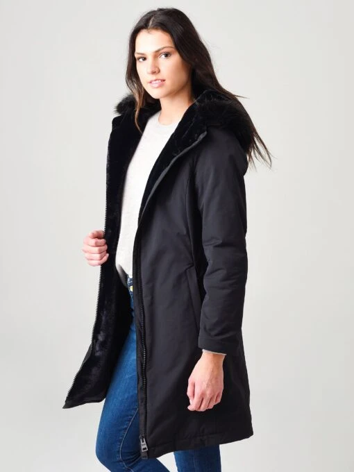 Herno Women's Straight Fitted Coat With Faux-Fur Lining And Faux-Fur Collar -Clothing Line Store