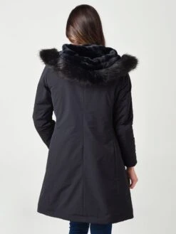 Herno Women's Straight Fitted Coat With Faux-Fur Lining And Faux-Fur Collar -Clothing Line Store GC0291DxBLACKxAlt2 17277014