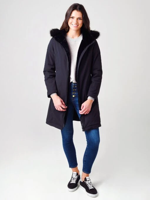 Herno Women's Straight Fitted Coat With Faux-Fur Lining And Faux-Fur Collar -Clothing Line Store