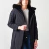 Herno Women's Straight Fitted Coat With Faux-Fur Lining And Faux-Fur Collar -Clothing Line Store GC0291DxBLACKxPrimary 17277018