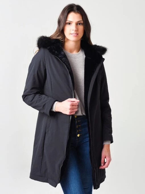 Herno Women's Straight Fitted Coat With Faux-Fur Lining And Faux-Fur Collar -Clothing Line Store