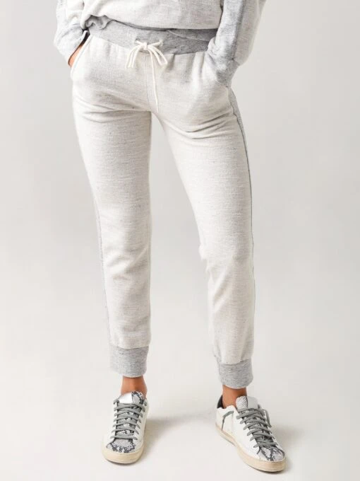 Monrow Women's Reversed Sporty Sweatpant With Contrast Rib Stripe -Clothing Line Store HB0186