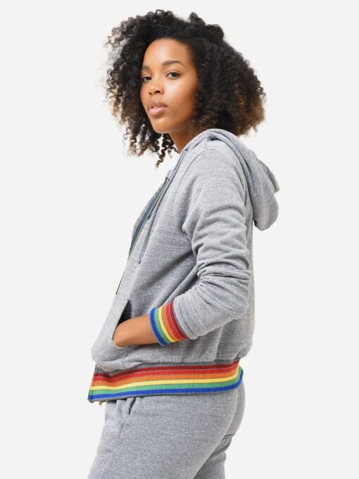 Aviator Nation Women's Rainbow Rib Zip Hoodie -Clothing Line Store