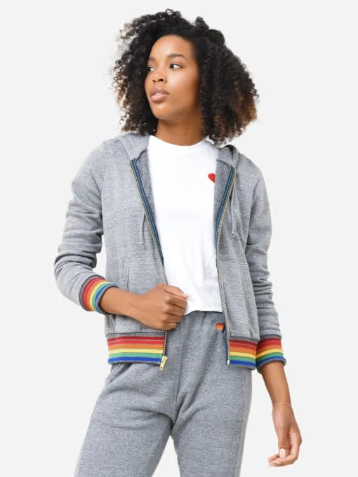 Aviator Nation Women's Rainbow Rib Zip Hoodie -Clothing Line Store