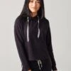 Monrow Women's Pullover Hoody With Chevron Drawcord -Clothing Line Store HT0787 2xFADEDBLACKxPrimary 19430137