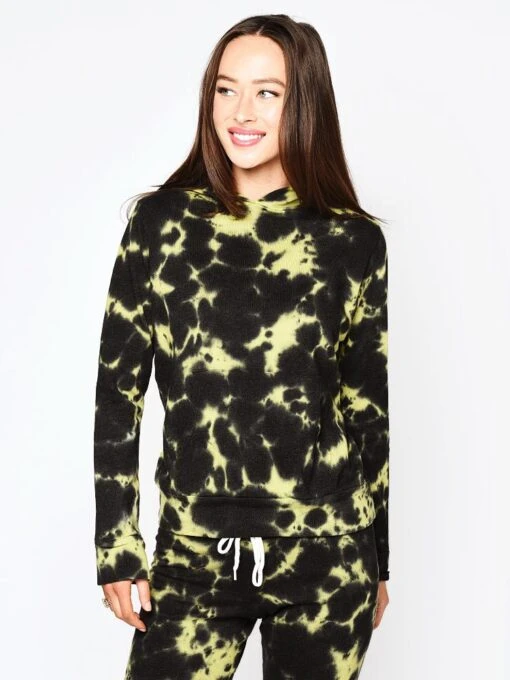 Monrow Pullover Hoody With Black Out Tie Dye -Clothing Line Store HT320 35 CITRON