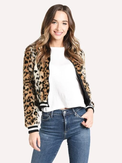 Jack Women's Cat Power Leopard Faux Fur Bomber -Clothing Line Store JJ302921 BLACK