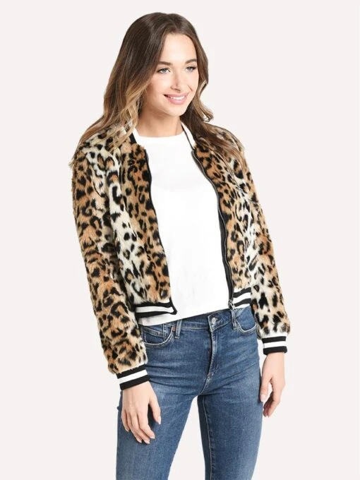 Jack Women's Cat Power Leopard Faux Fur Bomber -Clothing Line Store JJ302921 BLACKalt1