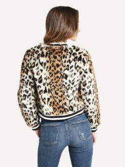 Jack Women's Cat Power Leopard Faux Fur Bomber -Clothing Line Store JJ302921 BLACKalt2