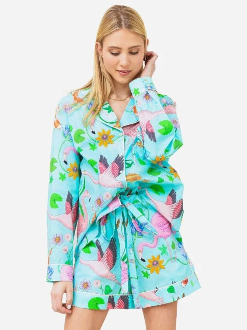 Karen Mabon Women's Flamingo Pond Cotton Short PJ Set -Clothing Line Store KM FP