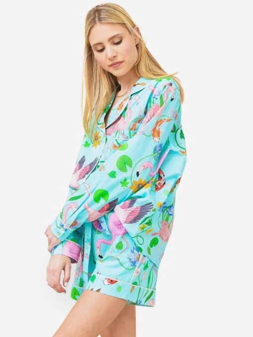 Karen Mabon Women's Flamingo Pond Cotton Short PJ Set -Clothing Line Store KM FP