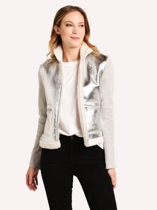 Majestic Long Sleeve Jacket With Metallic Leather -Clothing Line Store M140 FVE076 METALSILVER