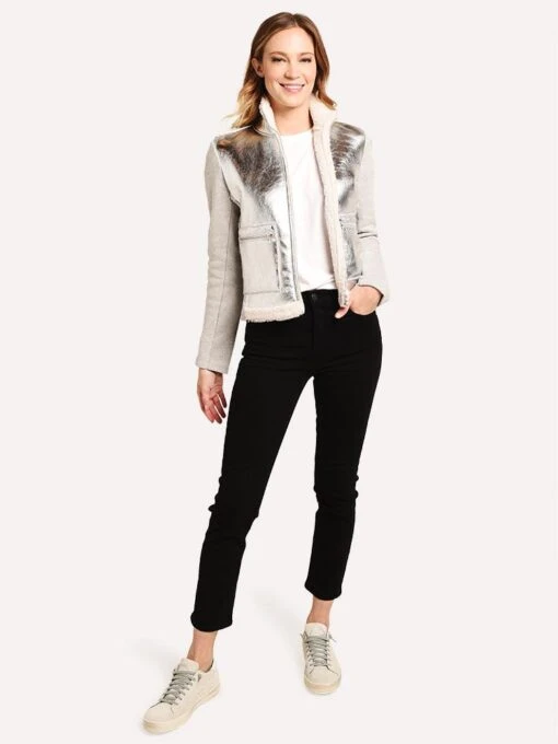 Majestic Long Sleeve Jacket With Metallic Leather -Clothing Line Store M140 FVE076 METALSILVERalt1