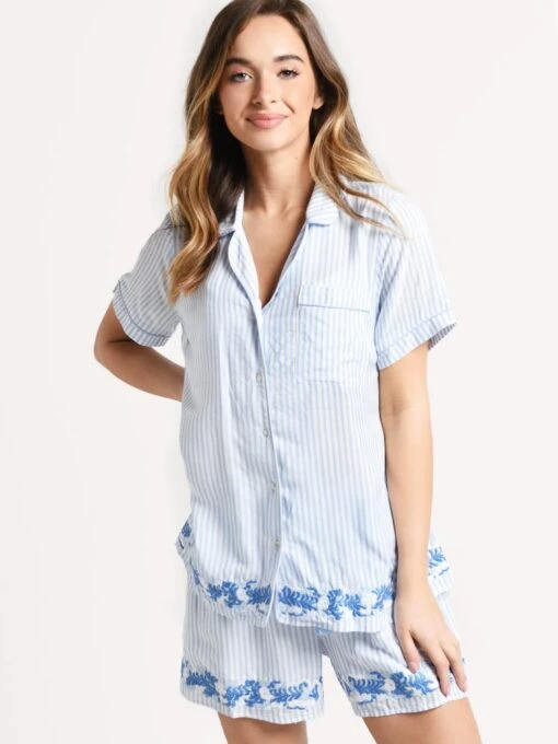 J. Marie Micaela Pajama Top -Clothing Line Store MICAELATOP BLUE BLUEEMB 25faf68e 817b 4891 a4a3 0a7eb7afb7c3