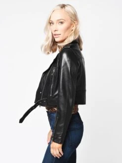 Lth Jkt Women’s MYA Cropped Biker Jacket -Clothing Line Store MYA BLACKalt2