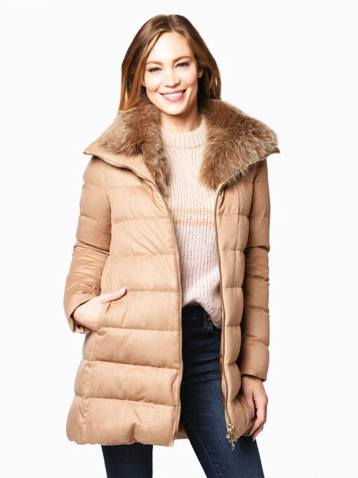 Herno Women’s Woven Half Coat With Fur Collar -Clothing Line Store PI0379D CAMMELLOalt1