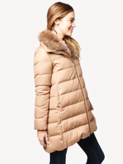 Herno Women’s Woven Half Coat With Fur Collar -Clothing Line Store PI0379D CAMMELLOalt3