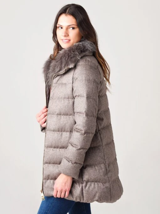 Herno Women’s Woven Half Coat With Fur Collar -Clothing Line Store