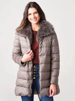 Herno Women’s Woven Half Coat With Fur Collar -Clothing Line Store PI0379DxTAUPExAlt3 17268379