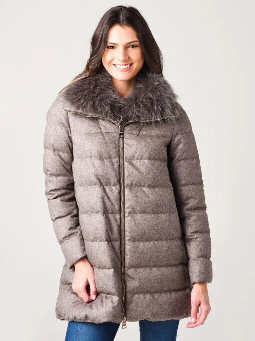 Herno Women’s Woven Half Coat With Fur Collar -Clothing Line Store