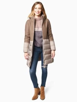 Herno Women’s Woven Half Coat With Hood -Clothing Line Store PI0848D BEIGEalt3