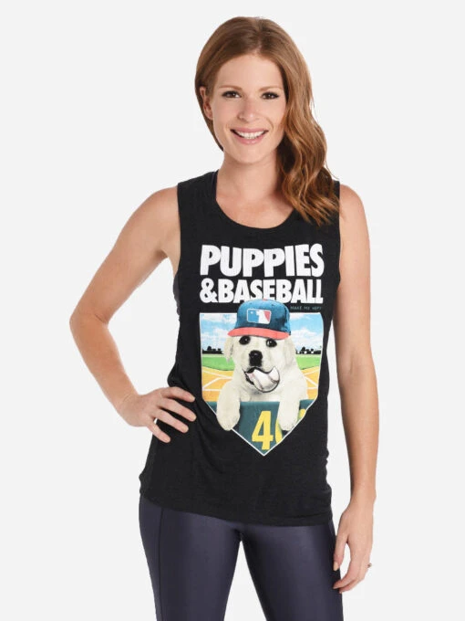 Puppies Make Me Happy Baseball Muscle Tank -Clothing Line Store