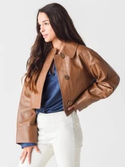 Vince Women's Leather Cropped Jacket -Clothing Line Store V773991356xFAWNxAlt3 42920059