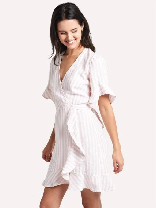 Honorine Edie Striped Linen Dress -Clothing Line Store a19dl205 powder white 8a897137 382b 43e5 b63f dbd13a44e122